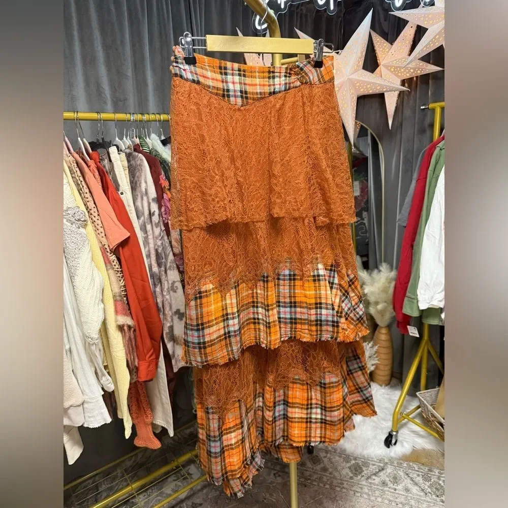 Free People County Fair Lace Maxi Skirt- Brown Combo